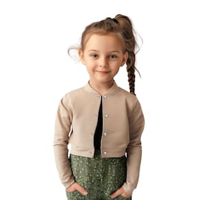Jaqueta Cropped Moletom Infantil Lisa Estilo Casual Sem Bolsos