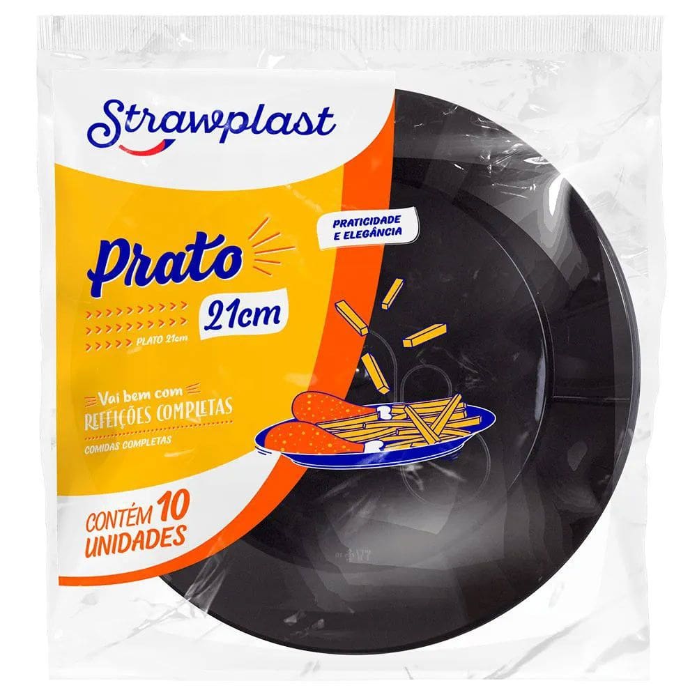 Prato Redondo 21cm Preto c/10 - Strawplast