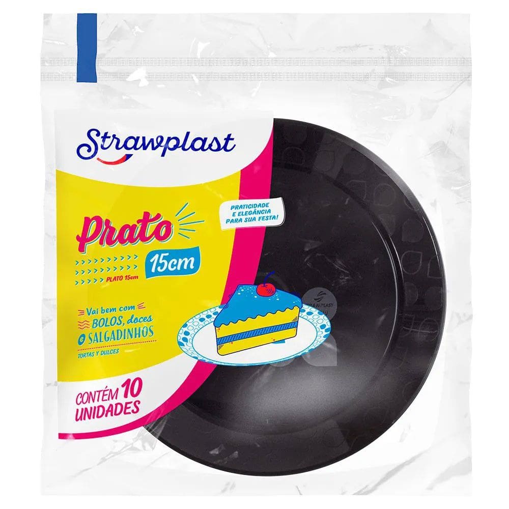 Prato Redondo 15cm Preto c/10 - Strawplast