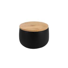Porta Algodao Cotonete Preto Tampa Bambu 1un