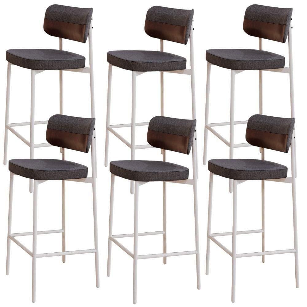 Kit 06 Banquetas Alta Bar Cozinha Sala De Jantar Aço Branco Kaira C01 Linho Preto Courino Café - Lyam Decor