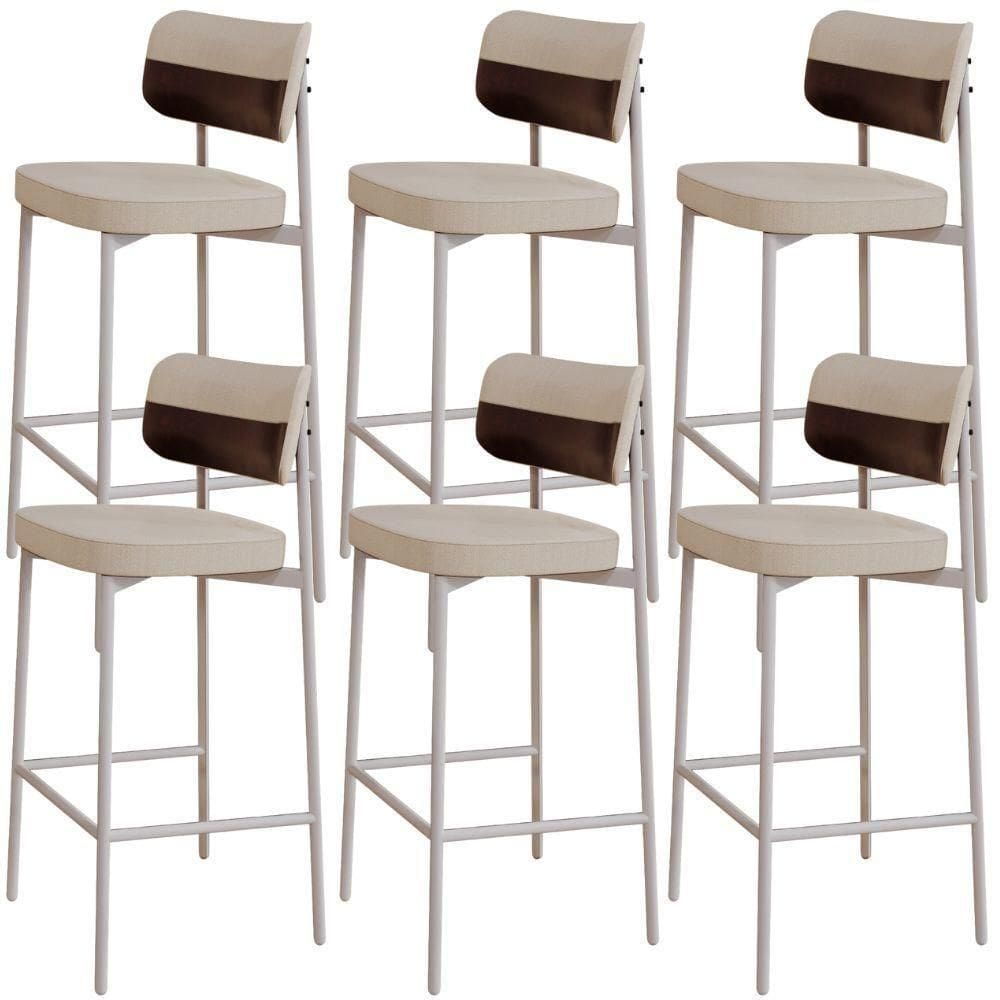 Kit 06 Banquetas Alta Bar Cozinha Sala De Jantar Aço Branco Kaira C01 Linho Areia Courino Café - Lyam Decor