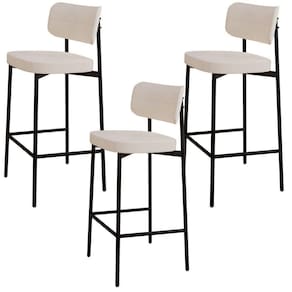 Kit 03 Banquetas Alta Bar Cozinha Sala De Jantar Aço Preto Kaira C01 Linho Palha - Lyam Decor