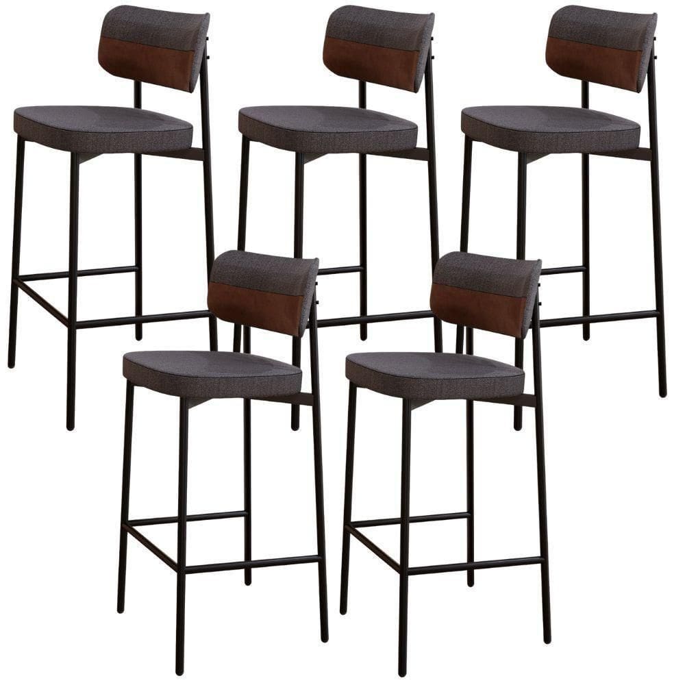 Kit 05 Banquetas Alta Bar Cozinha Sala De Jantar Aço Preto Kaira C01 Linho Preto Courino Whisky - Lyam Decor