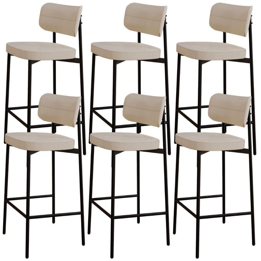 Kit 06 Banquetas Alta Bar Cozinha Sala De Jantar Aço Preto Kaira C01 Linho Areia - Lyam Decor