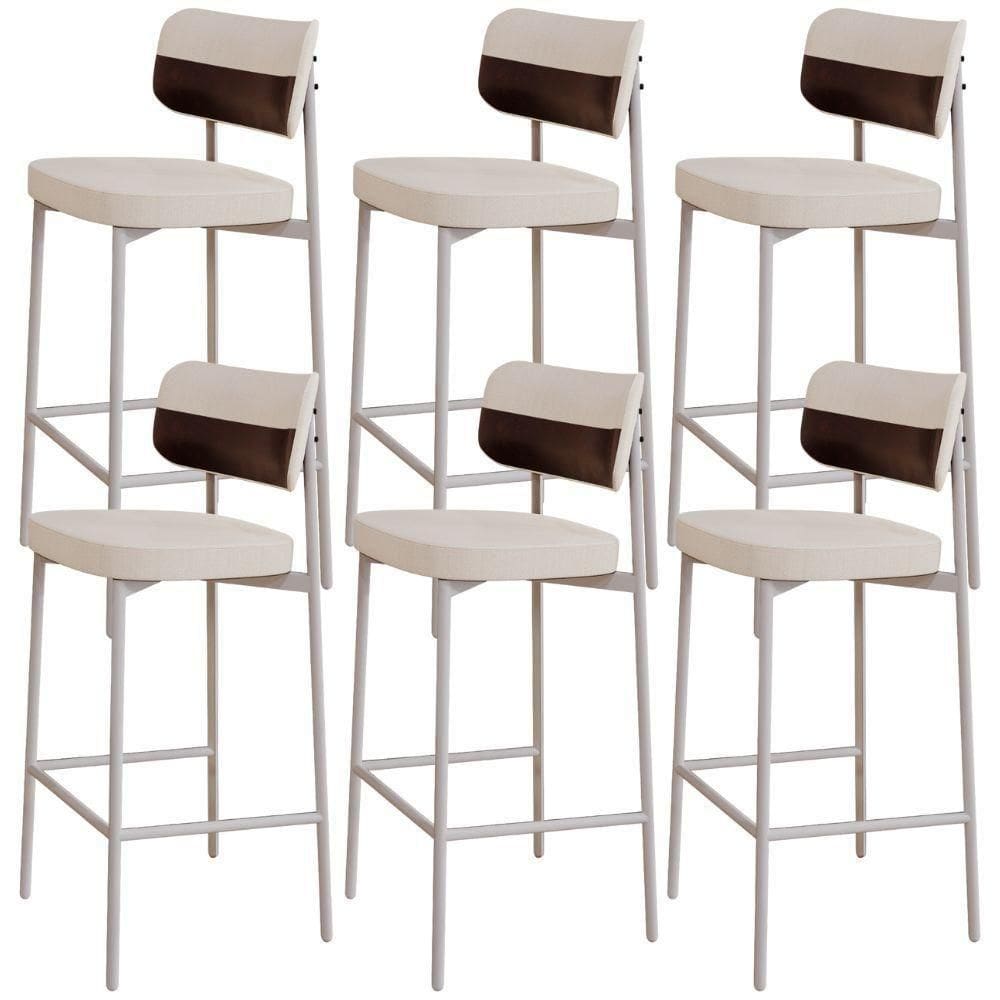 Kit 06 Banquetas Alta Bar Cozinha Sala De Jantar Aço Branco Kaira C01 Linho Palha Courino Café - Lyam Decor