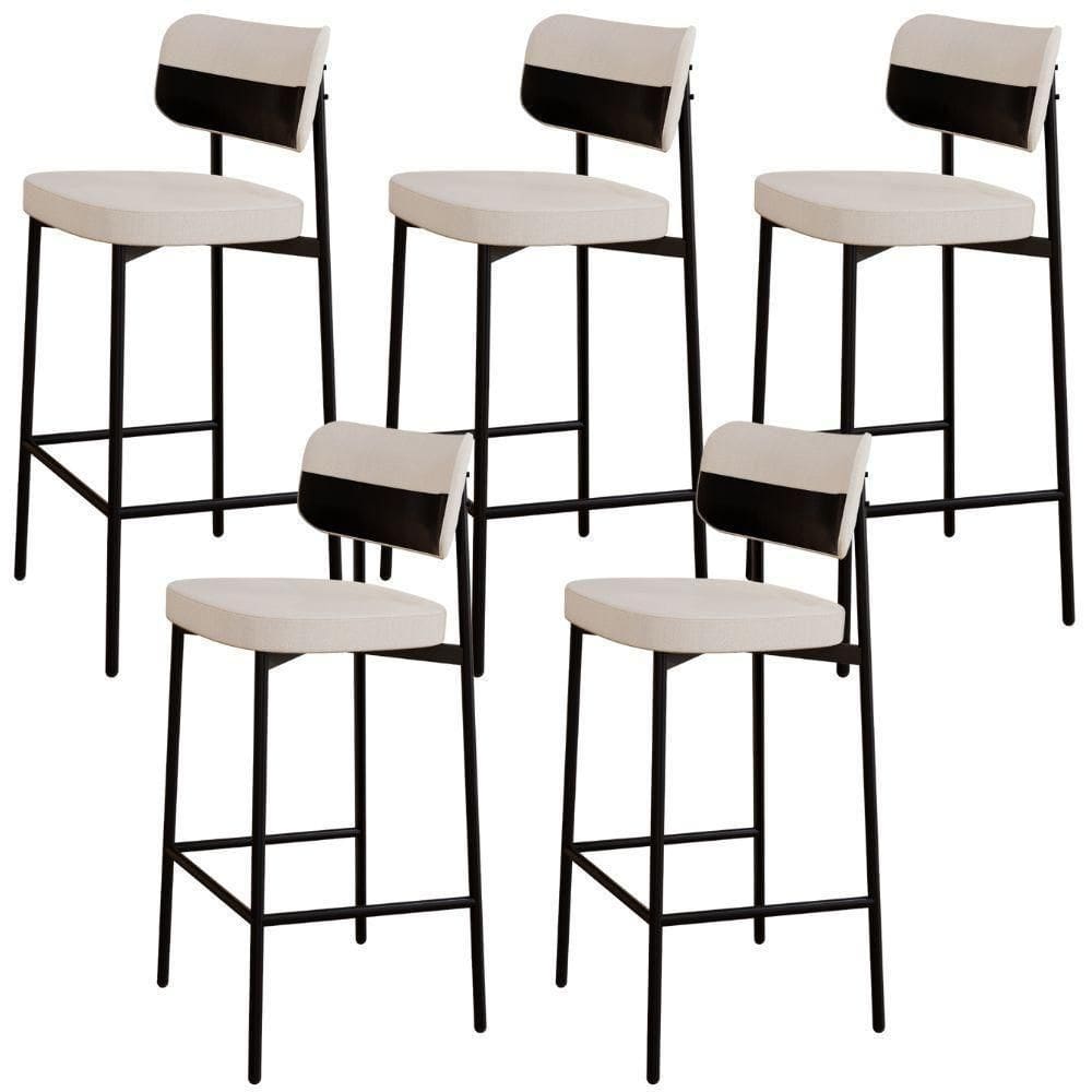 Kit 05 Banquetas Alta Bar Cozinha Sala De Jantar Aço Preto Kaira C01 Linho Palha Courino Preto - Lyam Decor