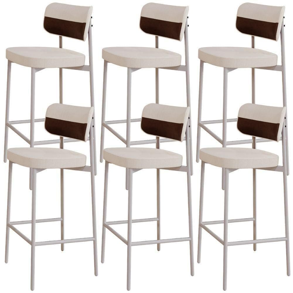 Kit 06 Banquetas Alta Bar Cozinha Sala De Jantar Aço Branco Kaira C01 Linho Palha Courino Whisky - Lyam Decor