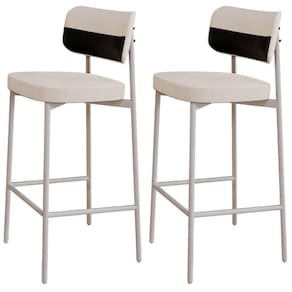 Kit 02 Banquetas Alta Bar Cozinha Sala De Jantar Aço Branco Kaira C01 Linho Palha Courino Preto - Lyam Decor