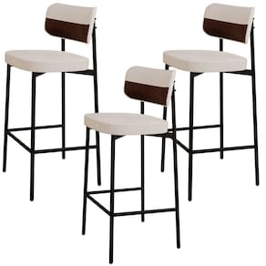 Kit 03 Banquetas Alta Bar Cozinha Sala De Jantar Aço Preto Kaira C01 Linho Palha Courino Whisky - Lyam Decor