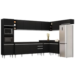 Armário De Cozinha Modulada De Canto 9 Peças Cp04 Balcão Preto - Lumil