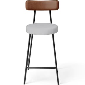 Banqueta Baixa Cozinha Sala Jantar Bancada Milão L02 Couríssimo Marrom Linho Cinza -LyamDecor