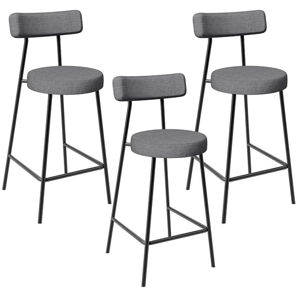 Kit 03 Banquetas Baixa Para Cozinha Sala De Jantar Bancada Milão L02 Linho Cinza Escuro
