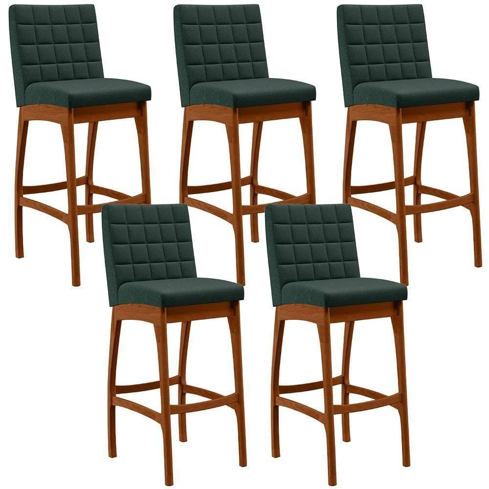 Kit 05 Banquetas Altas Mila Linho Verde Musgo