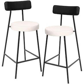 Kit 02 Banquetas Baixa Cozinha Sala Jantar Bancada Milão L02 Couríssimo Preto Linho Cru