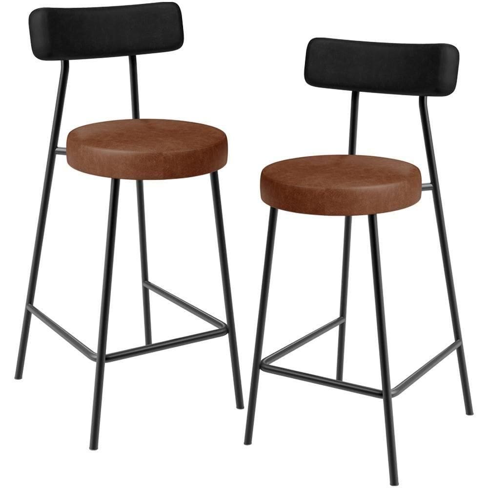 Kit 02 Banquetas Baixa Cozinha Sala Jantar Bancada Milão L02 Couríssimo Preto Marrom