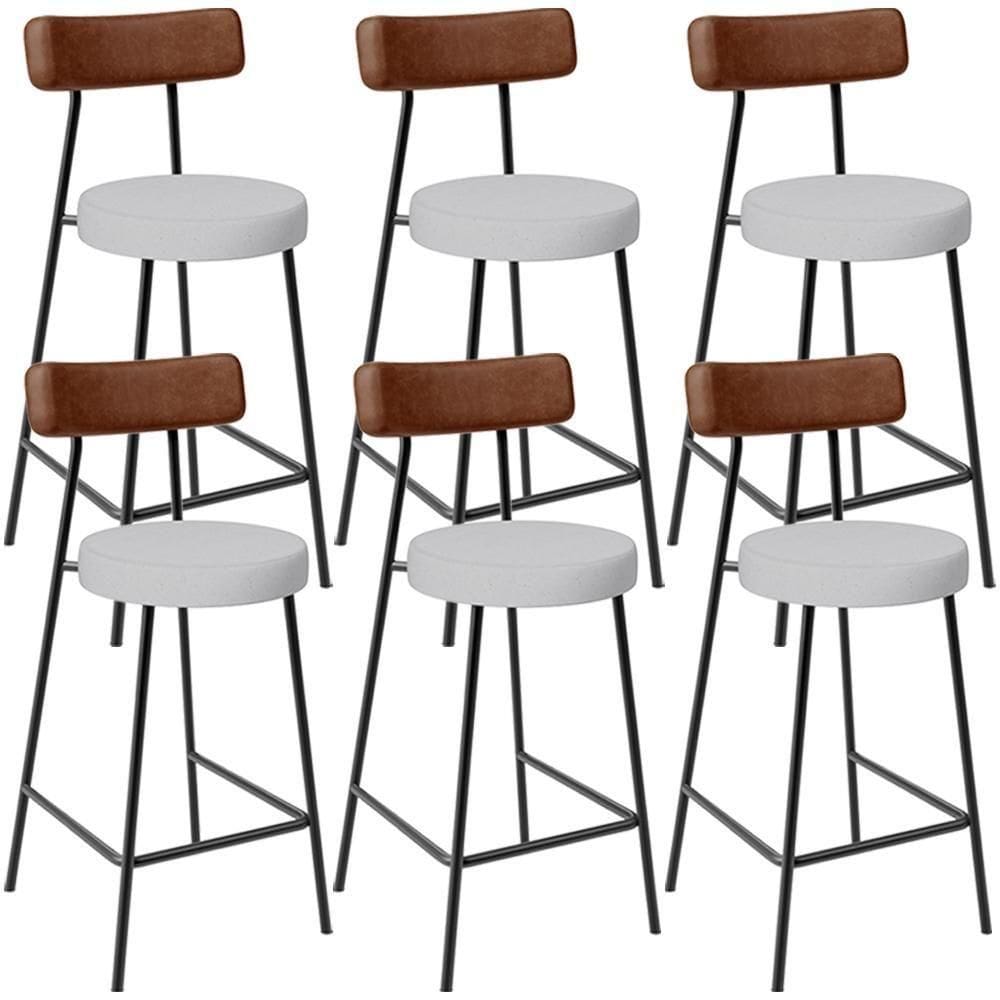 Kit 06 Banquetas Baixa Cozinha Sala De Jantar Milão L02 Couríssimo Marrom Linho Cinza -LyamDecor