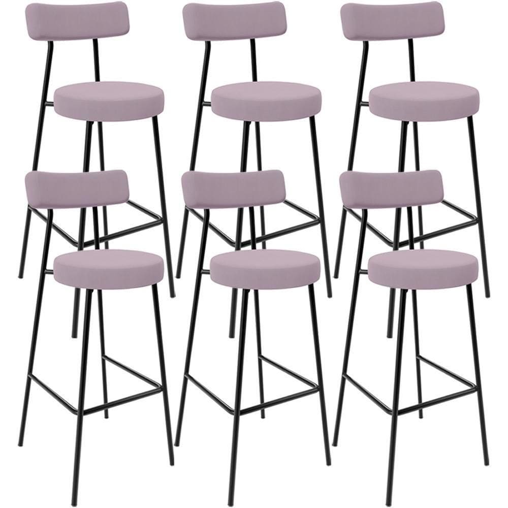 Kit 06 Banquetas Altas Cozinha Bar Sala De Jantar Em Aço Milão L02 Suede Rosê - Lyam Decor