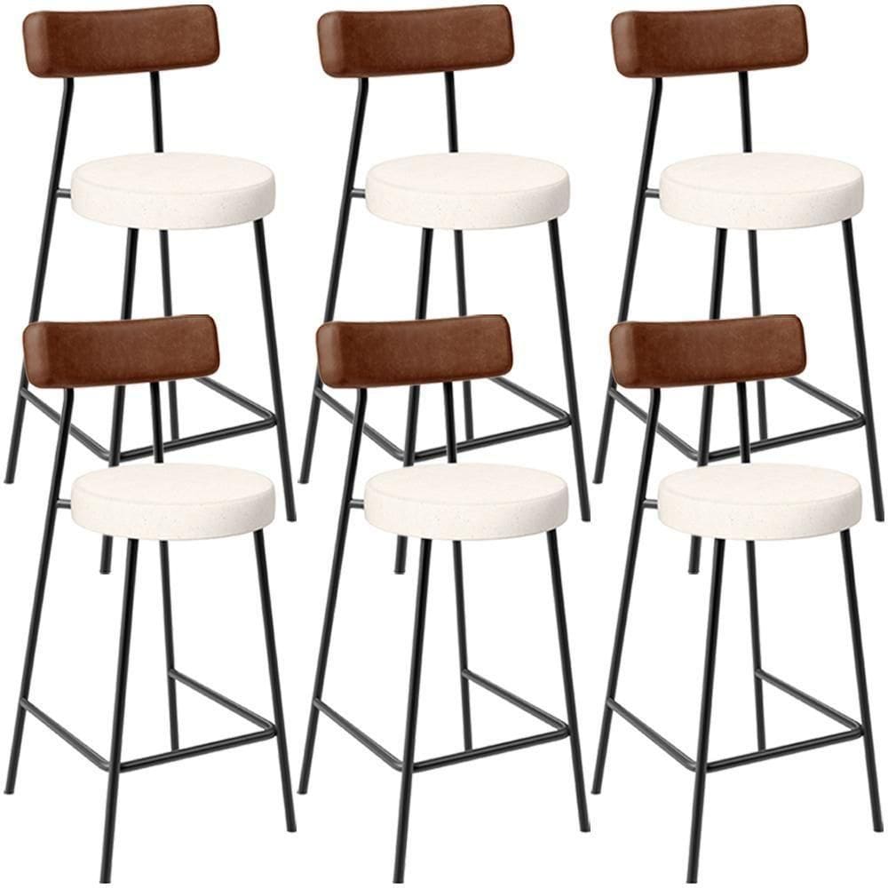 Kit 06 Banquetas Baixa Cozinha Sala De Jantar Milão L02 Couríssimo Marrom Linho Cru -LyamDecor