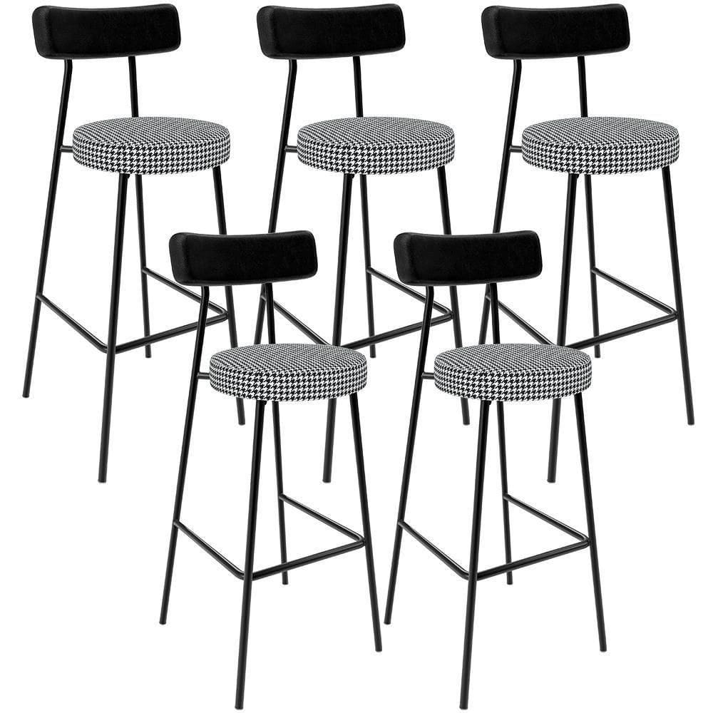 Kit 05 Banquetas Alta Cozinha Sala Jantar Em Aço Milão L02 Couríssimo Preto Pied Poule - Lyam Decor