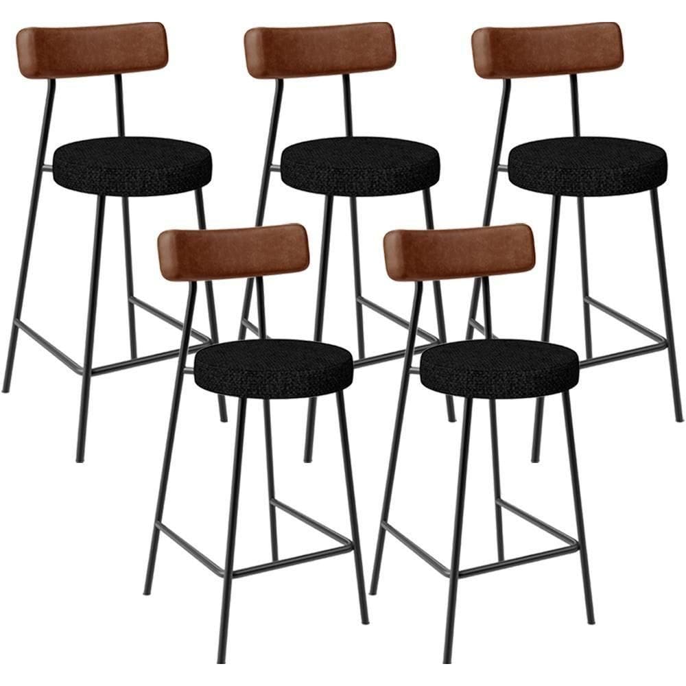 Kit 05 Banquetas Baixa Cozinha Sala De Jantar Milão L02 Couríssimo Marrom Linho Chumbo -LyamDecor