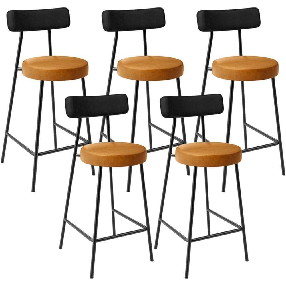 Kit 05 Banquetas Baixa Cozinha Sala Jantar Bancada Milão L02 Couríssimo Preto Whisky -LyamDecor