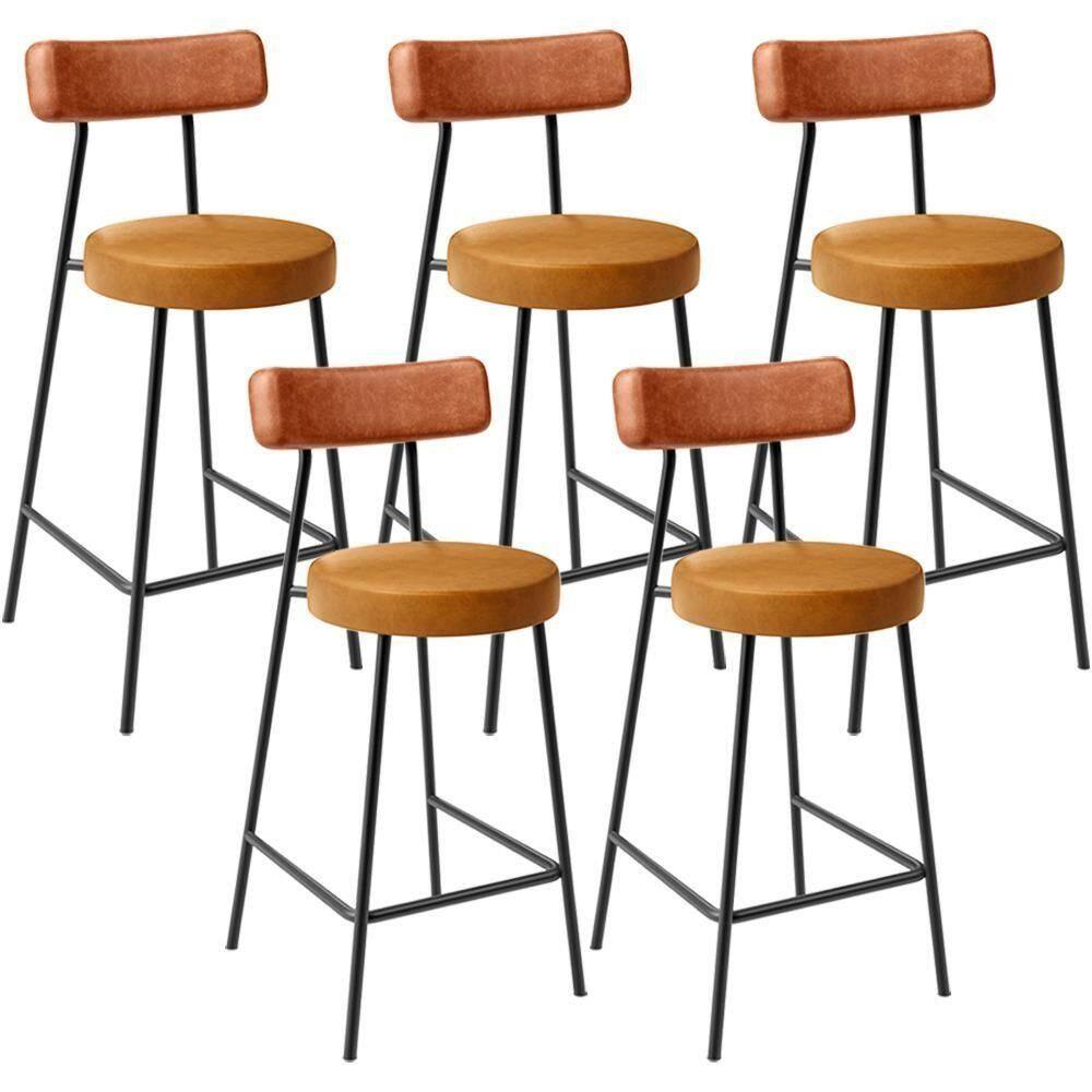 Kit 05 Banquetas Baixa Cozinha Sala Jantar Bancada Milão L02 Couríssimo Camel Whisky -LyamDecor