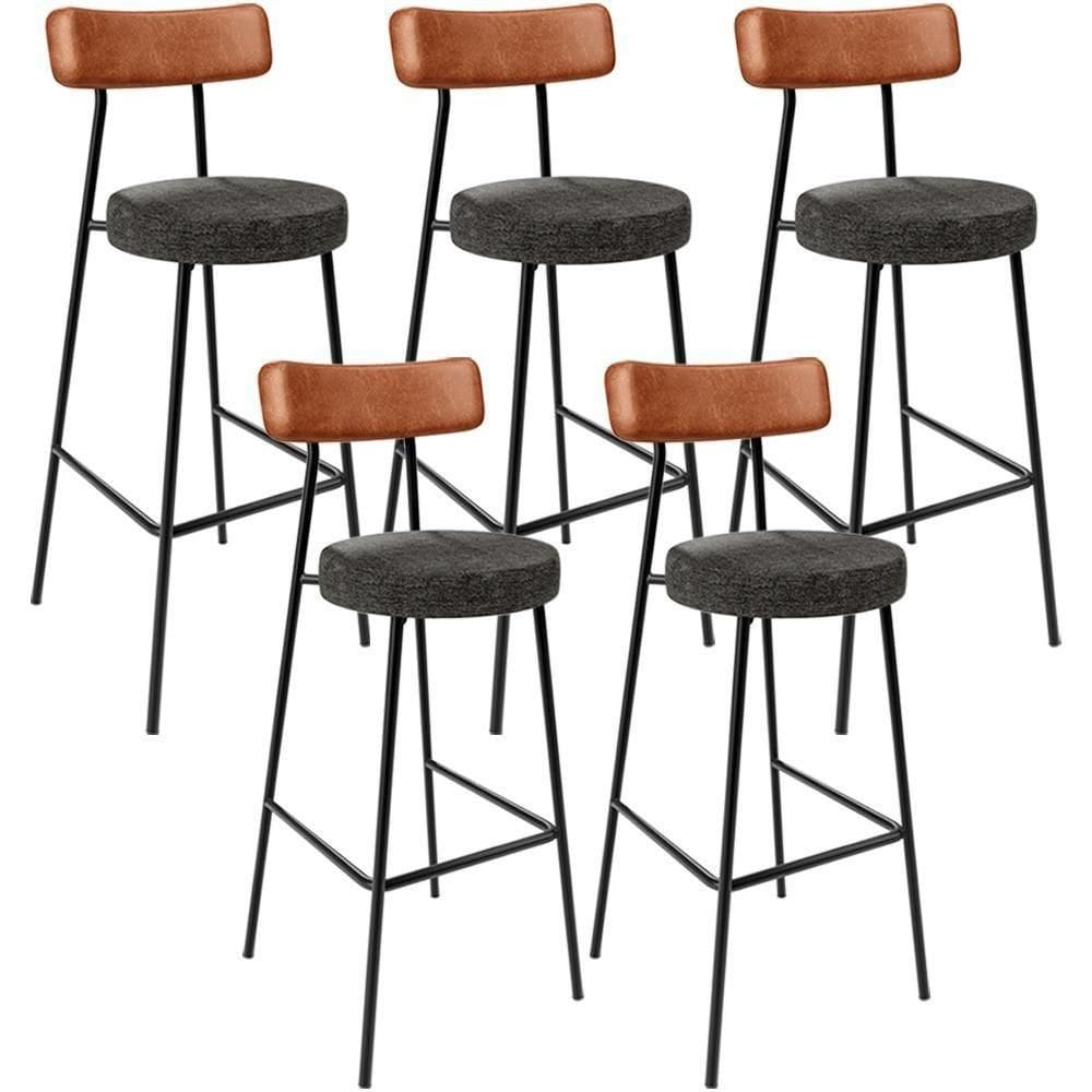 Kit 05 Banquetas Alta Cozinha Sala De Jantar Milão L02 Couríssimo Camel Linho Chumbo - Lyam Decor
