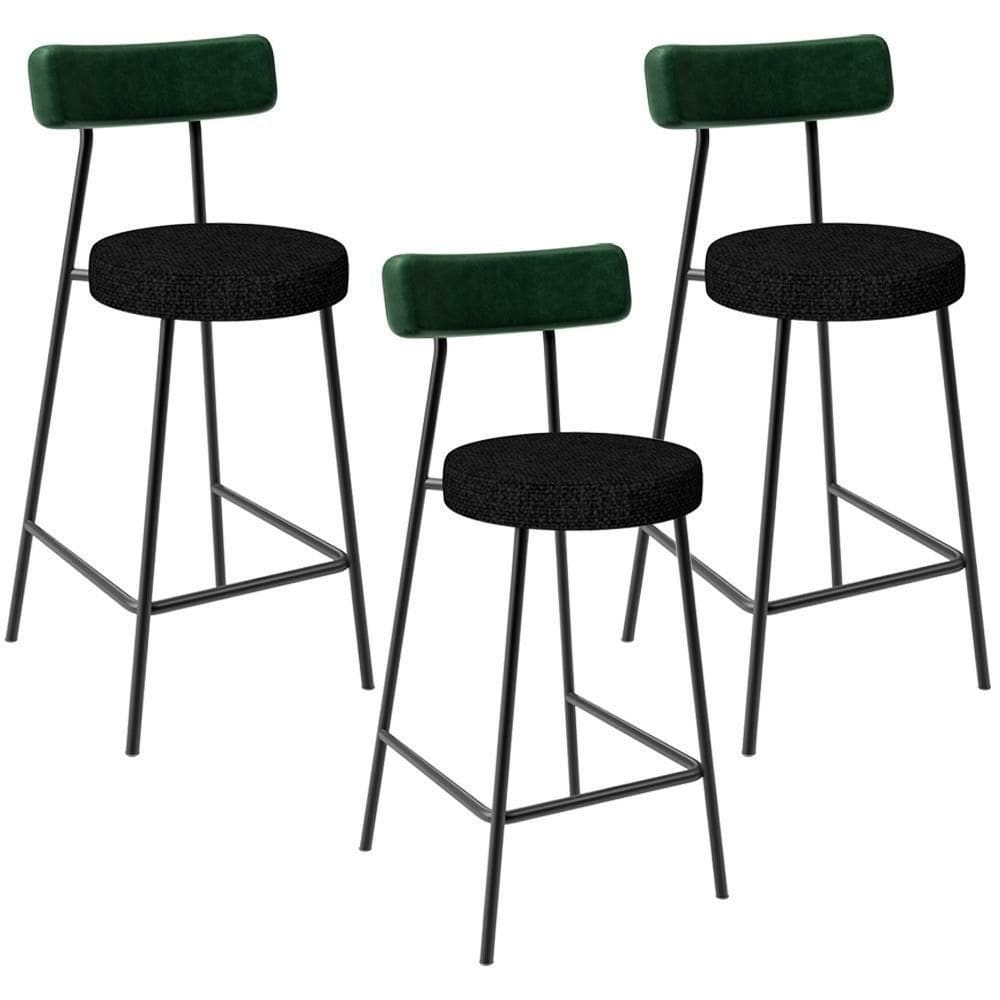 Kit 03 Banquetas Baixa Bar Cozinha E Sala De Jantar Milão L02 Facto Verde Linho Chumbo