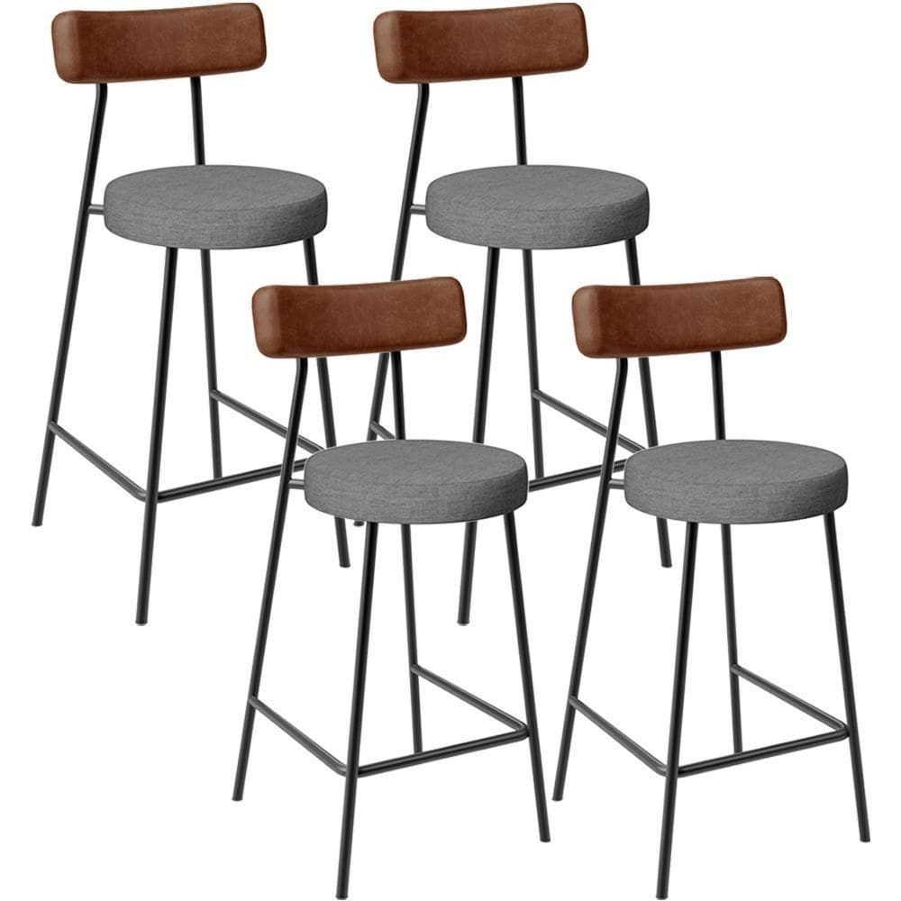 Kit 04 Banquetas Baixa Cozinha Jantar Milão L02 Couríssimo Marrom Linho Cinza Escuro