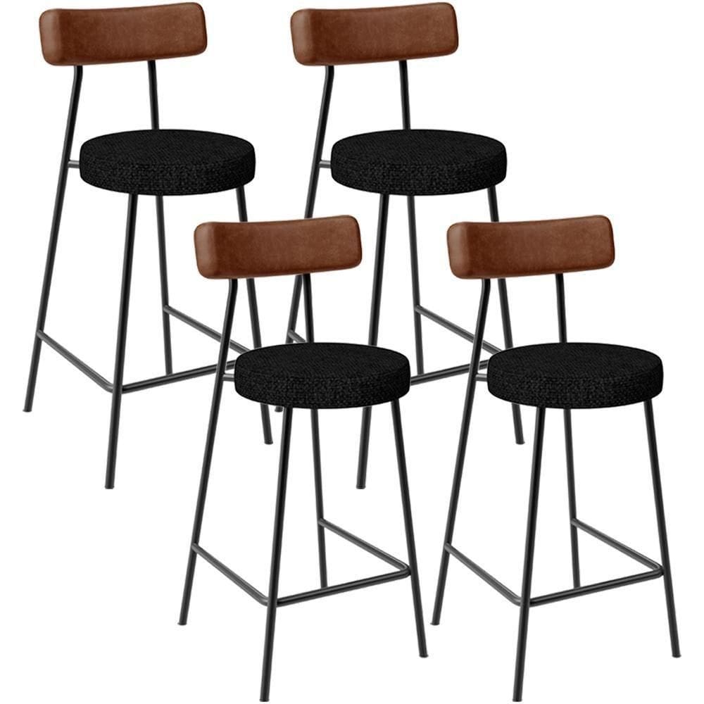 Kit 04 Banquetas Baixa Cozinha Sala De Jantar Milão L02 Couríssimo Marrom Linho Chumbo