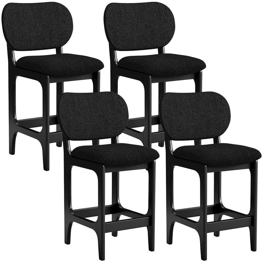 Kit 04 Banquetas Baixa Bar Cozinha E Sala De Jantar Fixa Betta L02 Preto Linho Chumbo