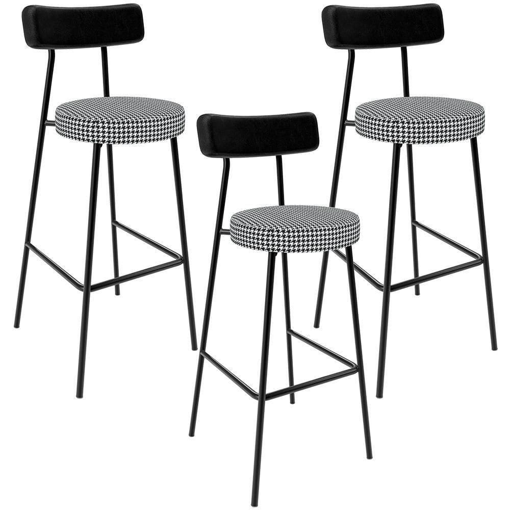 Kit 03 Banquetas Alta Cozinha Sala Jantar Em Aço Milão L02 Couríssimo Preto Pied Poule
