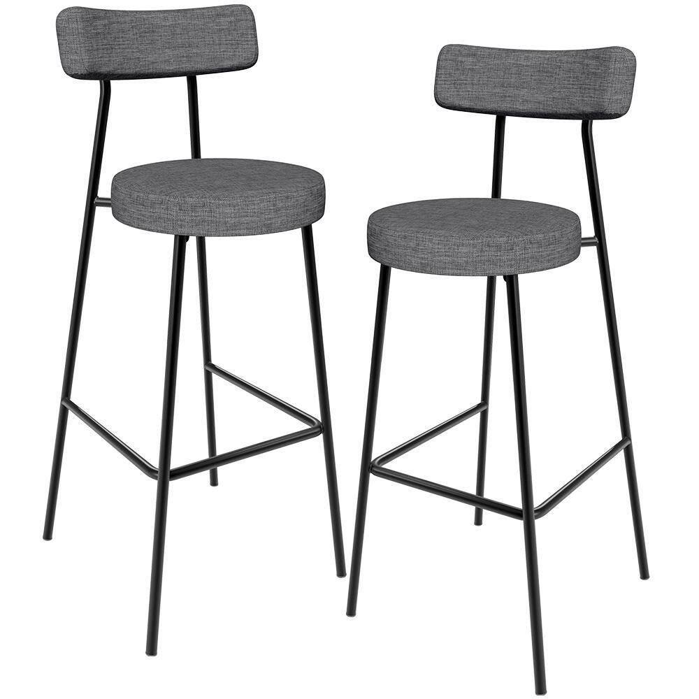 Kit 02 Banquetas Alta Cozinha Bar Sala Jantar Estrutura Em Aço Milão L02 Linho Cinza Escuro