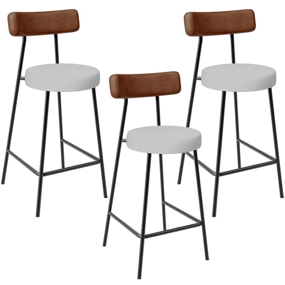 Kit 03 Banquetas Baixa Cozinha Sala De Jantar Milão L02 Couríssimo Marrom Linho Cinza