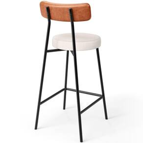 Banqueta Baixa Cozinha Sala Jantar Bancada Milão L02 Couríssimo Camel Linho Cru