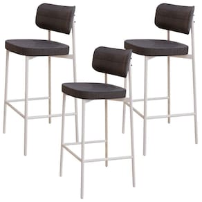Kit 03 Banquetas Alta Bar Cozinha Sala De Jantar Aço Branco Kaira C01 Linho Preto - Lyam Decor