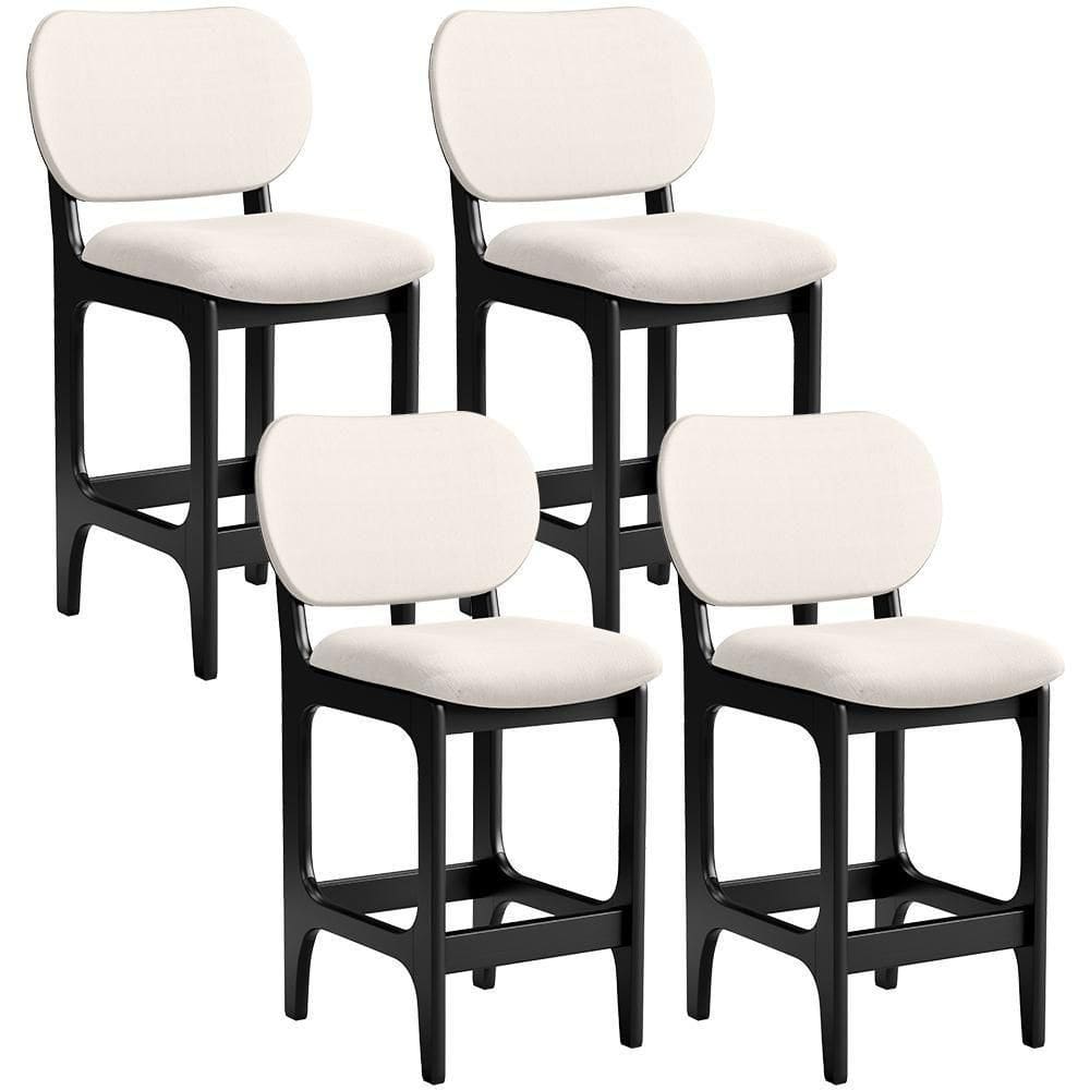 Kit 04 Banquetas Baixa Bar Cozinha E Sala De Jantar Fixa Betta L02 Preto Linho Cru