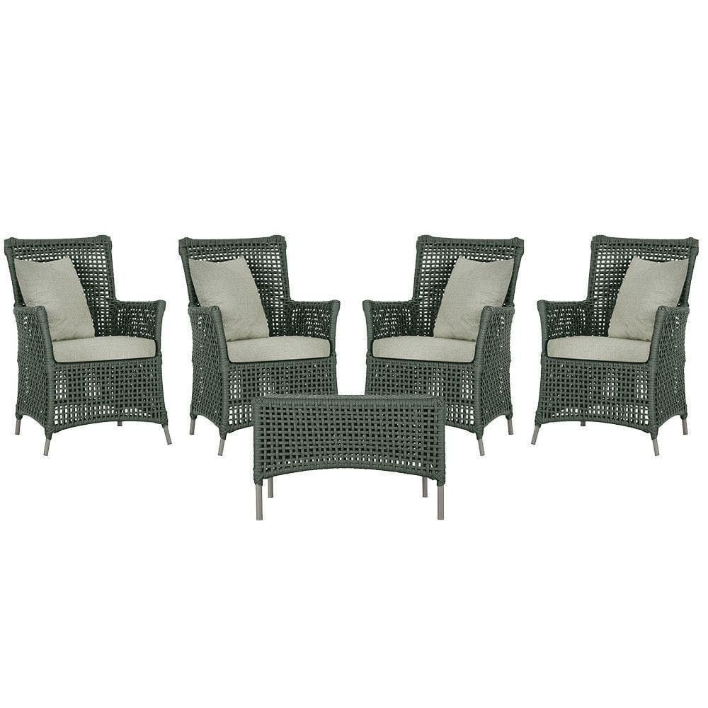 4 Poltronas E 1 Mesa Igapó Alumínio Fendi Corda Náutica E3 Verde