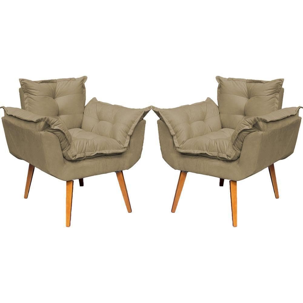 Kit 2 Poltronas Decorativa Alice Pé Trapézio 30cm Castanho - Suede