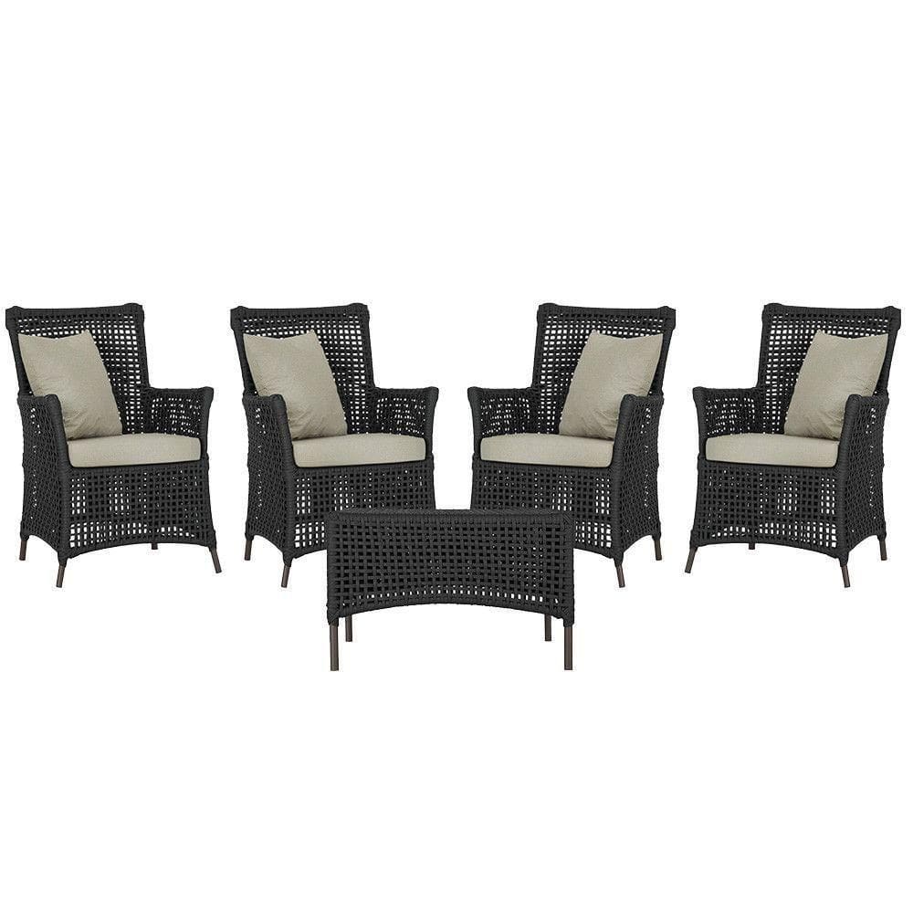 4 Poltronas E 1 Mesa Igapó Alumínio Marrom Corda Náutica E7 Preto