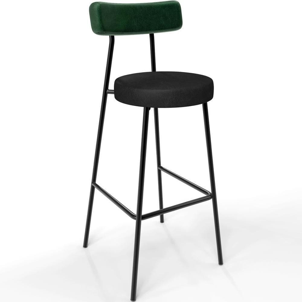 Banqueta Alta Bar Cozinha Sala De Jantar Em Aço Milão L02 Facto Verde Couríssimo Preto
