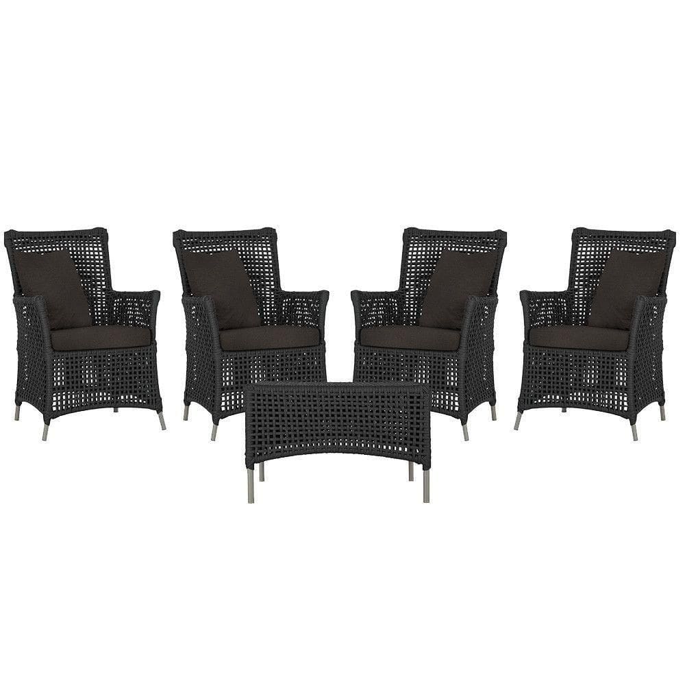 4 Poltronas E 1 Mesa Igapó Alumínio Fendi Corda Náutica E9 Preto