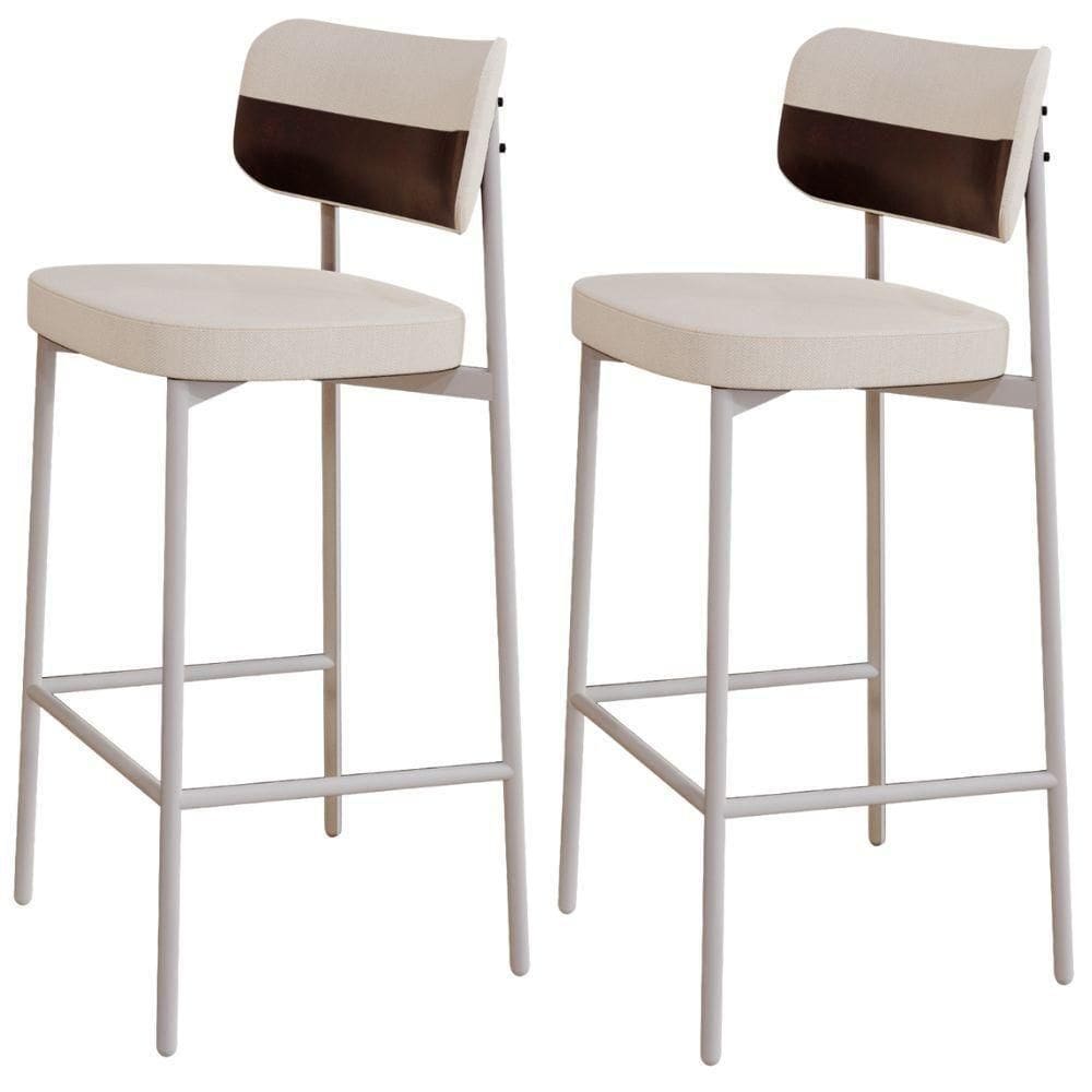 Kit 02 Banquetas Alta Bar Cozinha Sala De Jantar Aço Branco Kaira C01 Linho Palha Courino Café - Lyam Decor