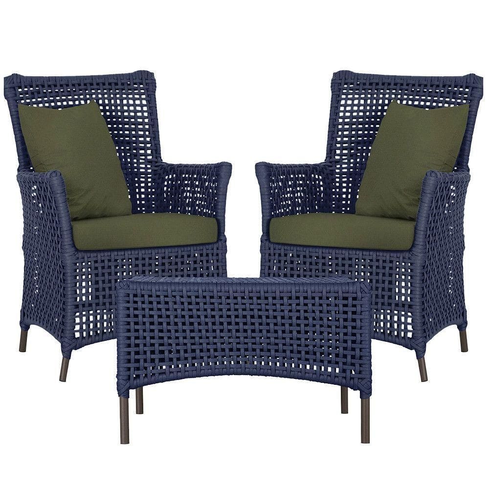 2 Poltronas E 1 Mesa Igapó Alumínio Marrom Corda Náutica E13 Azul