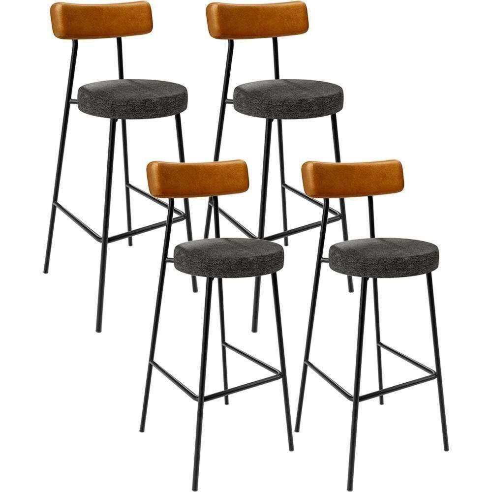 Kit 04 Banquetas Alta Cozinha Sala De Jantar Milão L02 Couríssimo Whisky Linho Chumbo