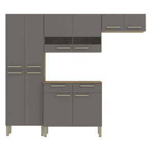 Cozinha Compacta Com Balcão 221cm Vivian Plus Freijó/Gris Z06 - Mpozenato