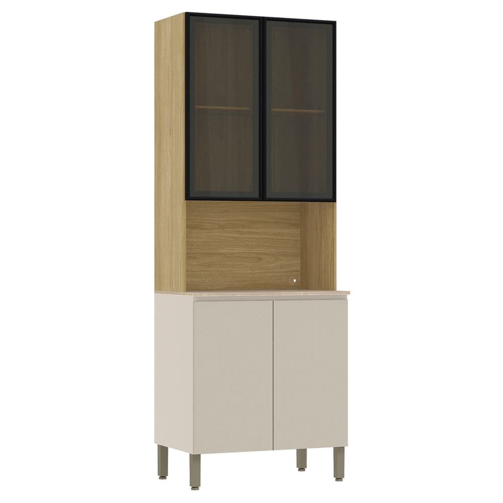 Paneleiro de Cozinha Portas de Vidro Minsk Vanilla/Freijó Z06 - Mpozenato