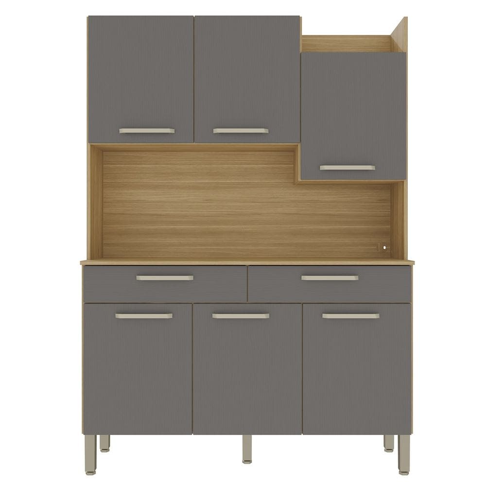 Armário de Cozinha Compacta 132cm Stella Plus Freijó/Gris Z06 - Mpozenato