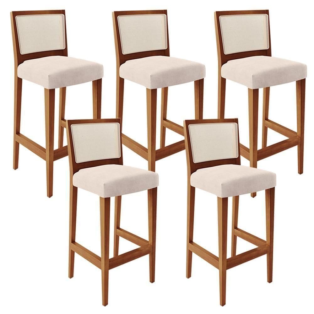 Kit 05 Banquetas Alta Branco Suede Bege